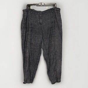 Eileen Fisher Organic Linen Pants Size XL Black Tapered Wide Leg Elastic Waist